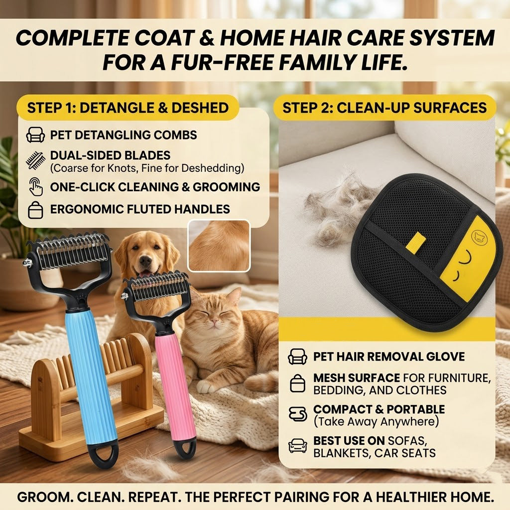 🐱🐶Double-Sided Cat & Dog Deshedding Dematting Comb - Undercoat Rake Grooming Tool, Matted Fur Remover for Long-Haired Pets, Grooming Accessories (Mid-Year Sale, Restock, DFYD, Deals for You Day Summerwins), Deshedding Tool