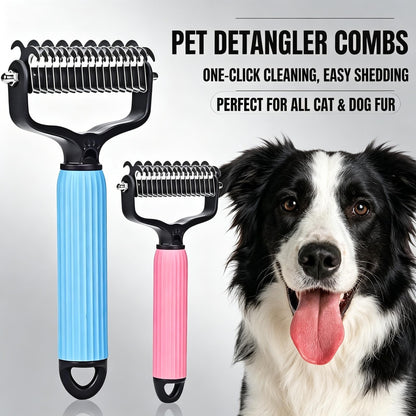 🐱🐶Double-Sided Cat & Dog Deshedding Dematting Comb - Undercoat Rake Grooming Tool, Matted Fur Remover for Long-Haired Pets, Grooming Accessories (Mid-Year Sale, Restock, DFYD, Deals for You Day Summerwins), Deshedding Tool