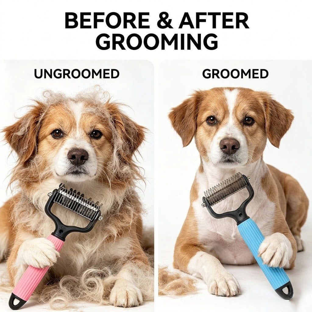 🐱🐶Double-Sided Cat & Dog Deshedding Dematting Comb - Undercoat Rake Grooming Tool, Matted Fur Remover for Long-Haired Pets, Grooming Accessories (Mid-Year Sale, Restock, DFYD, Deals for You Day Summerwins), Deshedding Tool