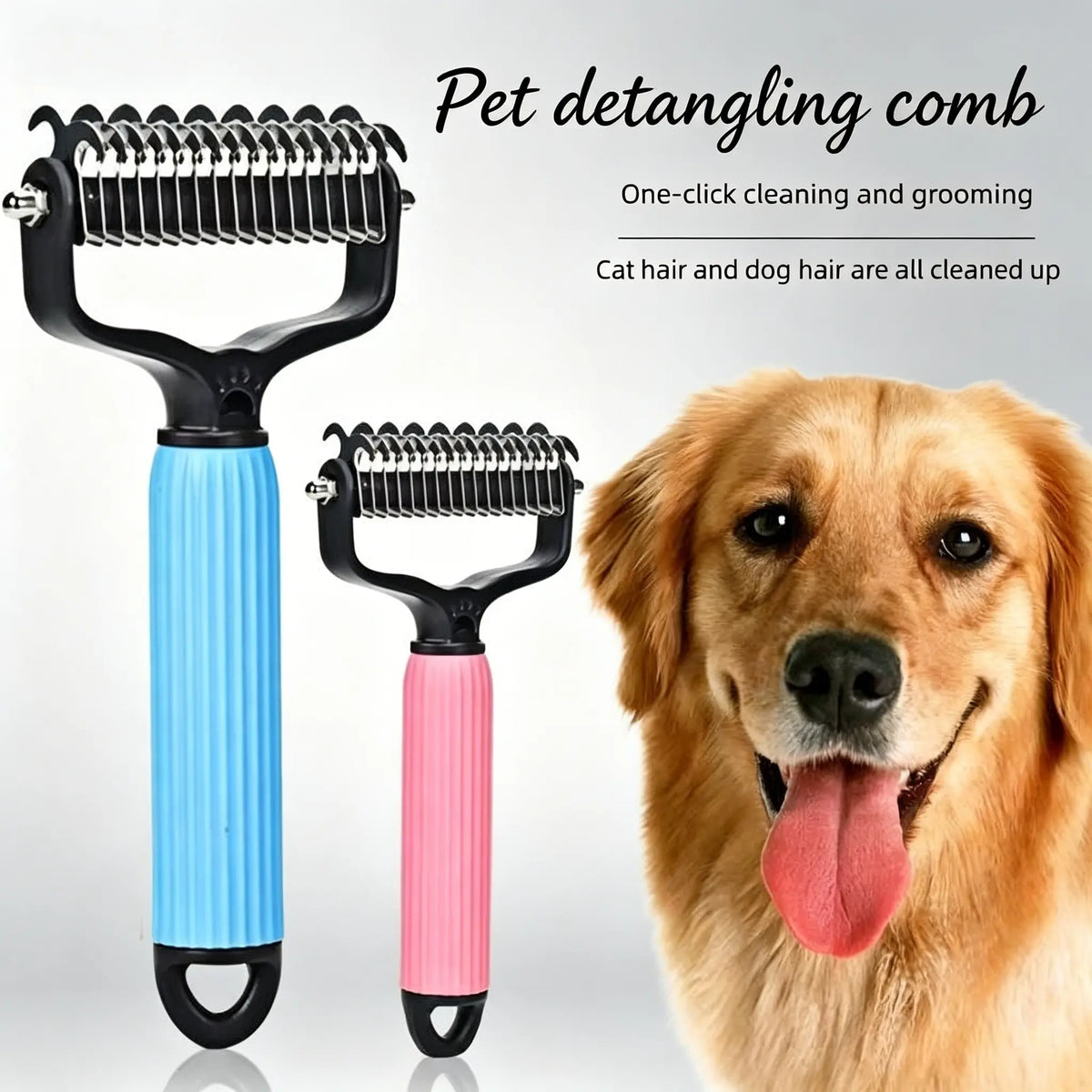 🐱🐶Double-Sided Cat & Dog Deshedding Dematting Comb - Undercoat Rake Grooming Tool, Matted Fur Remover for Long-Haired Pets, Grooming Accessories (Mid-Year Sale, Restock, DFYD, Deals for You Day Summerwins), Deshedding Tool