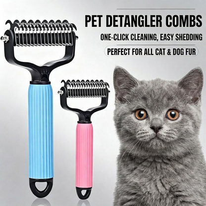 🐱🐶Double-Sided Cat & Dog Deshedding Dematting Comb - Undercoat Rake Grooming Tool, Matted Fur Remover for Long-Haired Pets, Grooming Accessories (Mid-Year Sale, Restock, DFYD, Deals for You Day Summerwins), Deshedding Tool
